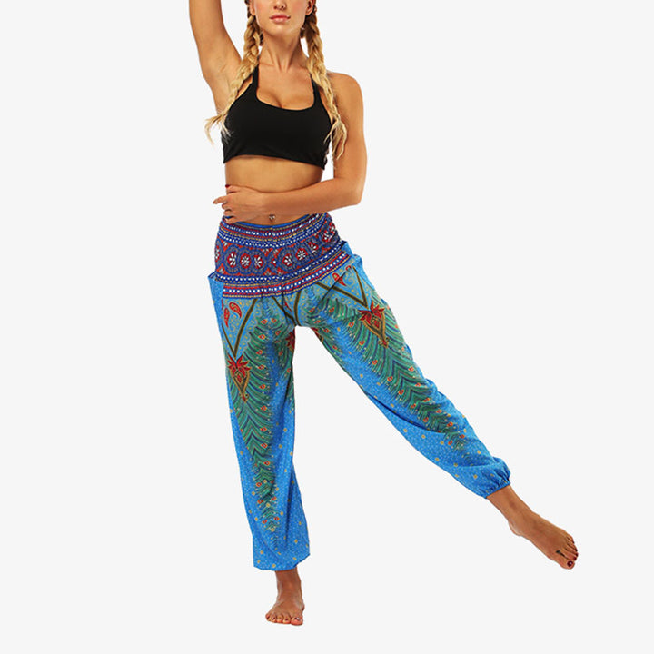 Buddha Stones Hippie-Hose, Baggy-Boho-Lounge-Hose mit hoher Taille und Taschen, Damen-Yogahose