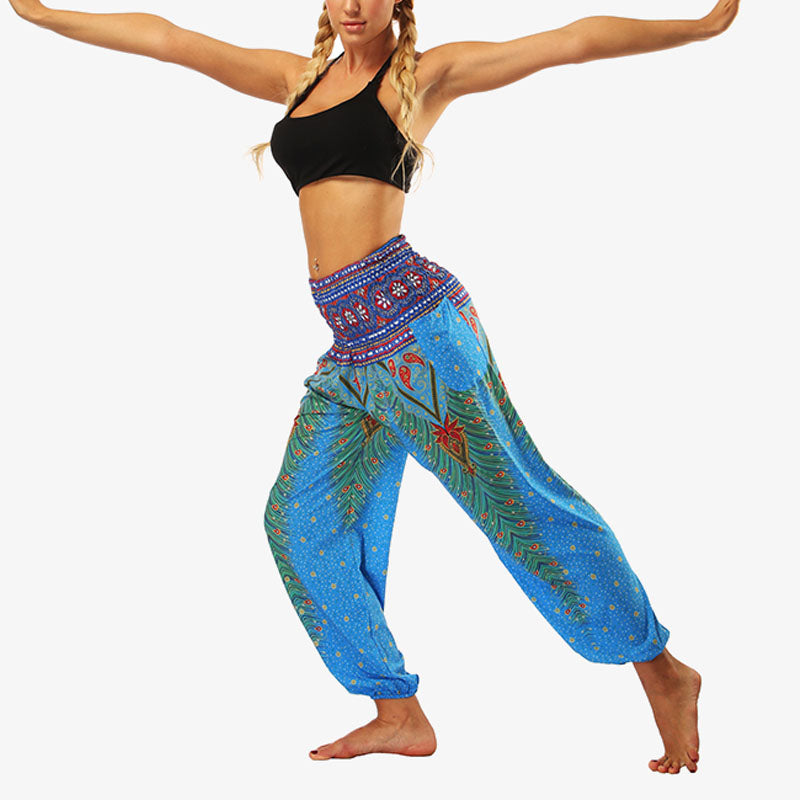 Buddha Stones Hippie-Hose, Baggy-Boho-Lounge-Hose mit hoher Taille und Taschen, Damen-Yogahose