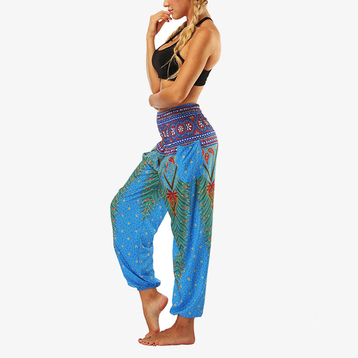 Buddha Stones Hippie-Hose, Baggy-Boho-Lounge-Hose mit hoher Taille und Taschen, Damen-Yogahose