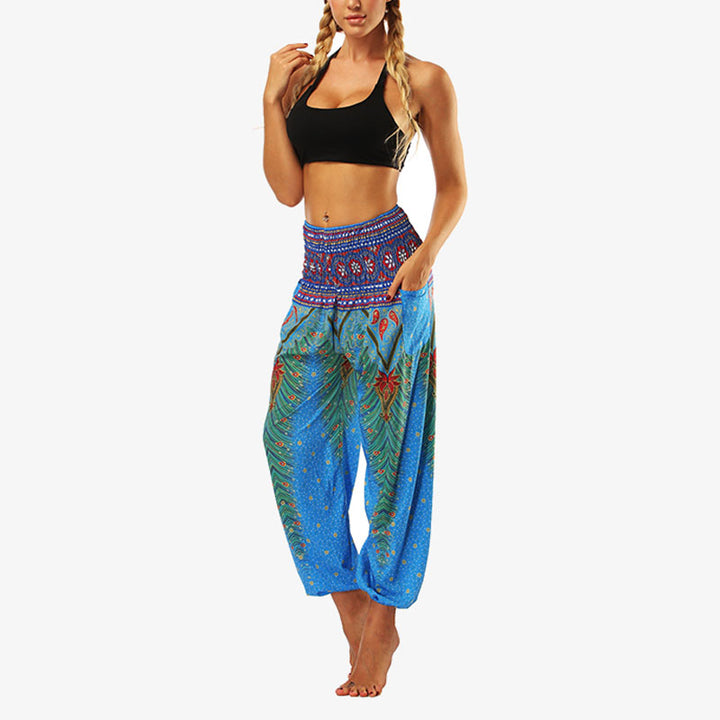 Buddha Stones Hippie-Hose, Baggy-Boho-Lounge-Hose mit hoher Taille und Taschen, Damen-Yogahose