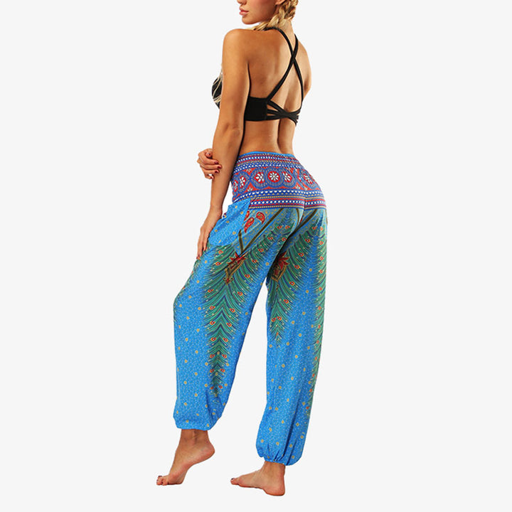 Buddha Stones Hippie-Hose, Baggy-Boho-Lounge-Hose mit hoher Taille und Taschen, Damen-Yogahose