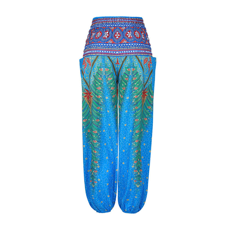 Buddha Stones Hippie-Hose, Baggy-Boho-Lounge-Hose mit hoher Taille und Taschen, Damen-Yogahose