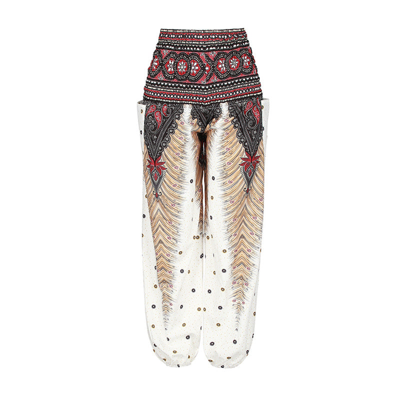 Buddha Stones Hippie-Hose, Baggy-Boho-Lounge-Hose mit hoher Taille und Taschen, Damen-Yogahose