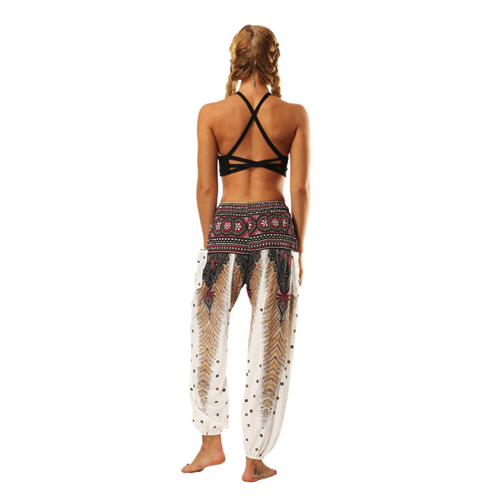 Buddha Stones Hippie-Hose, Baggy-Boho-Lounge-Hose mit hoher Taille und Taschen, Damen-Yogahose