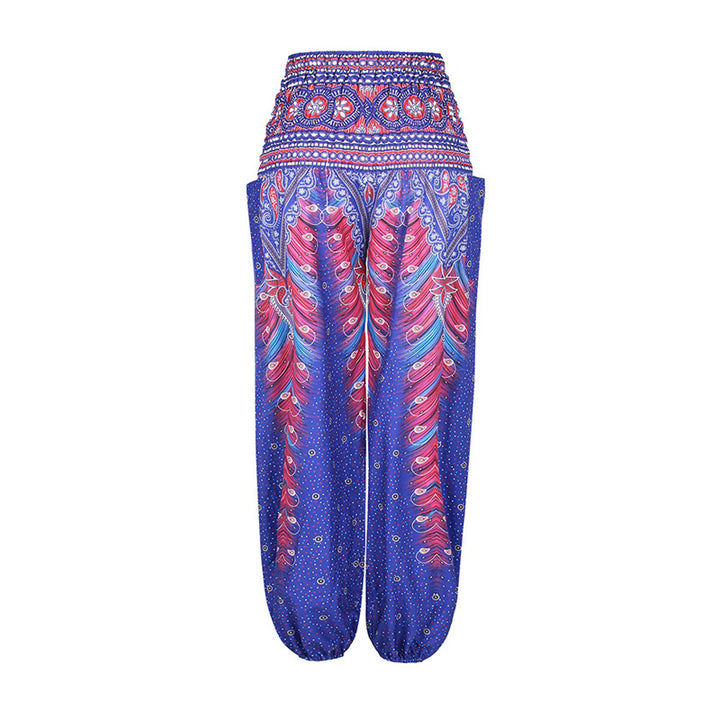 Buddha Stones Hippie-Hose, Baggy-Boho-Lounge-Hose mit hoher Taille und Taschen, Damen-Yogahose