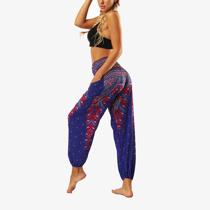 Buddha Stones Hippie-Hose, Baggy-Boho-Lounge-Hose mit hoher Taille und Taschen, Damen-Yogahose