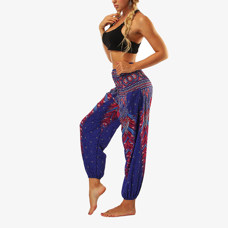 Buddha Stones Hippie-Hose, Baggy-Boho-Lounge-Hose mit hoher Taille und Taschen, Damen-Yogahose