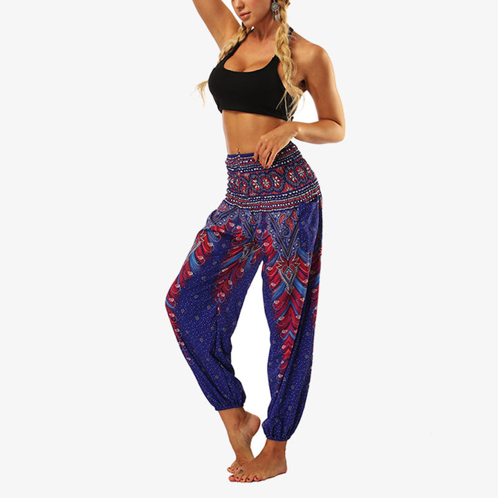 Buddha Stones Hippie-Hose, Baggy-Boho-Lounge-Hose mit hoher Taille und Taschen, Damen-Yogahose