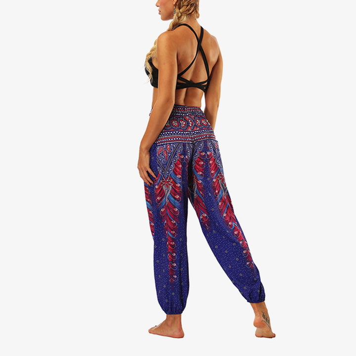 Buddha Stones Hippie-Hose, Baggy-Boho-Lounge-Hose mit hoher Taille und Taschen, Damen-Yogahose