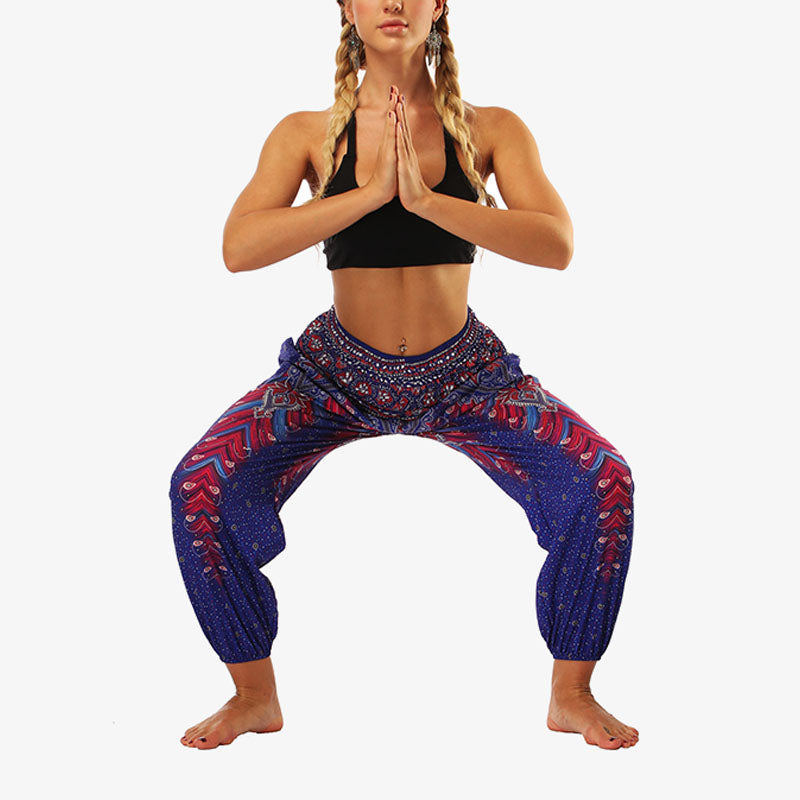 Buddha Stones Hippie-Hose, Baggy-Boho-Lounge-Hose mit hoher Taille und Taschen, Damen-Yogahose