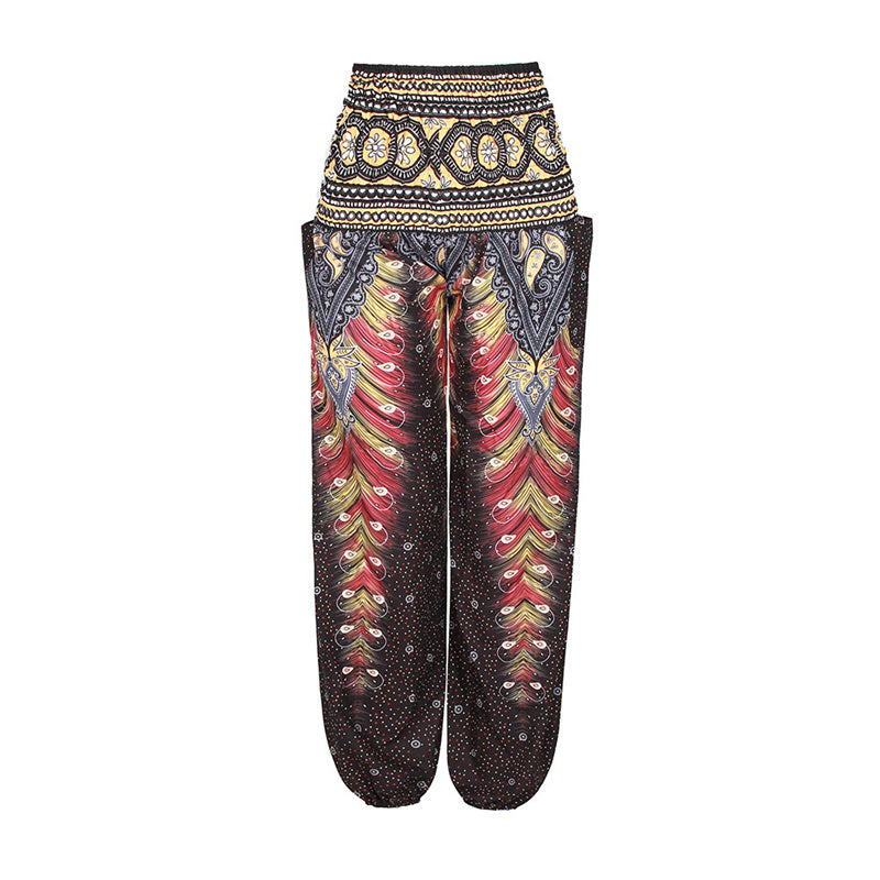 Buddha Stones Hippie-Hose, Baggy-Boho-Lounge-Hose mit hoher Taille und Taschen, Damen-Yogahose