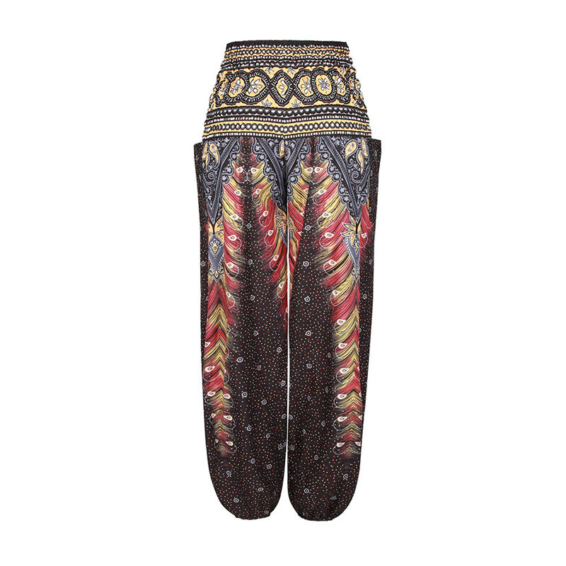 Buddha Stones Hippie-Hose, Baggy-Boho-Lounge-Hose mit hoher Taille und Taschen, Damen-Yogahose