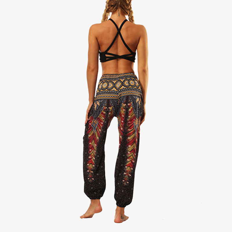 Buddha Stones Hippie-Hose, Baggy-Boho-Lounge-Hose mit hoher Taille und Taschen, Damen-Yogahose