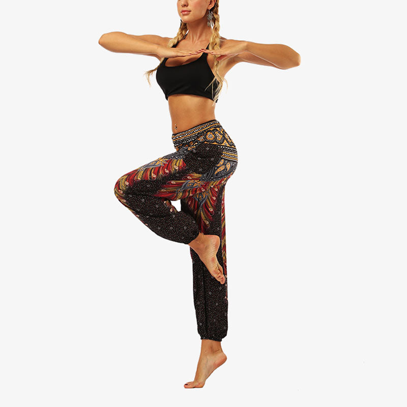 Buddha Stones Hippie-Hose, Baggy-Boho-Lounge-Hose mit hoher Taille und Taschen, Damen-Yogahose