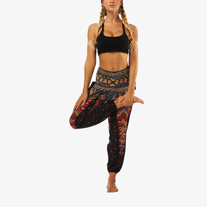 Buddha Stones Hippie-Hose, Baggy-Boho-Lounge-Hose mit hoher Taille und Taschen, Damen-Yogahose