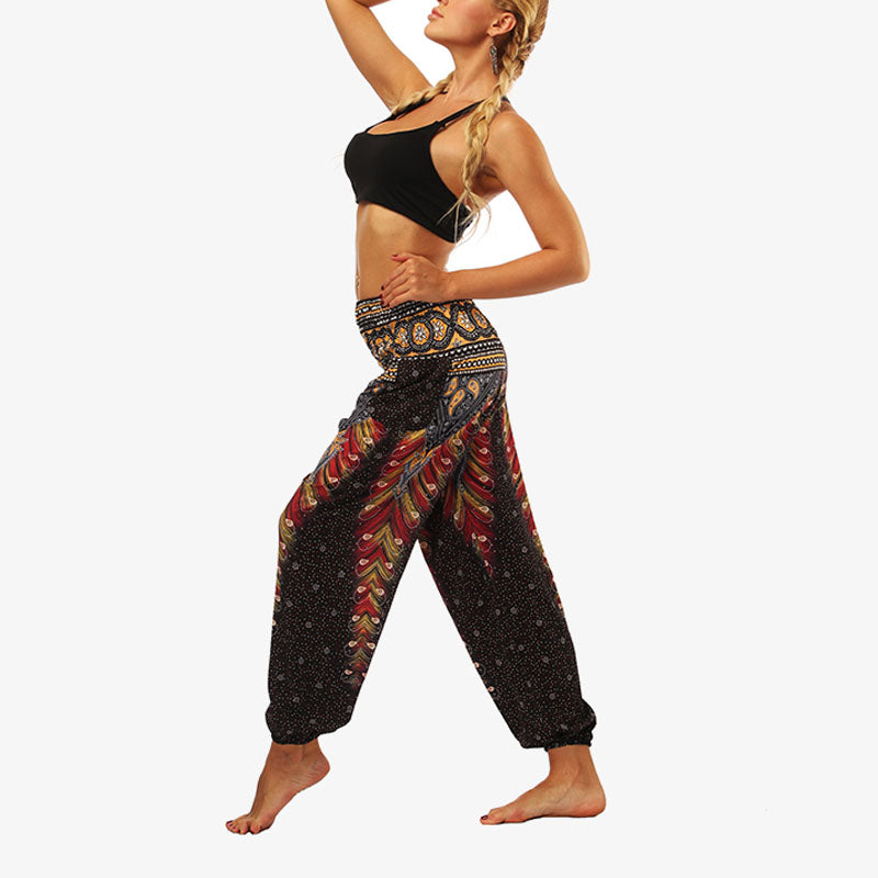 Buddha Stones Hippie-Hose, Baggy-Boho-Lounge-Hose mit hoher Taille und Taschen, Damen-Yogahose