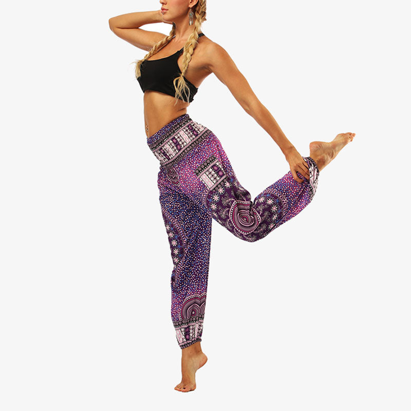 Buddha Stones Hippie-Hose, Baggy-Boho-Lounge-Hose mit hoher Taille und Taschen, Damen-Yogahose