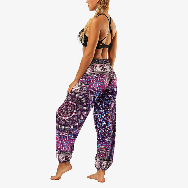 Buddha Stones Hippie-Hose, Baggy-Boho-Lounge-Hose mit hoher Taille und Taschen, Damen-Yogahose