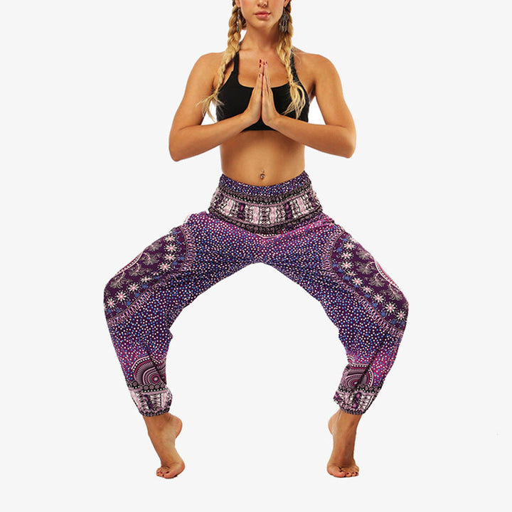 Buddha Stones Hippie-Hose, Baggy-Boho-Lounge-Hose mit hoher Taille und Taschen, Damen-Yogahose