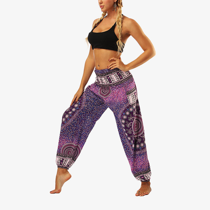 Buddha Stones Hippie-Hose, Baggy-Boho-Lounge-Hose mit hoher Taille und Taschen, Damen-Yogahose