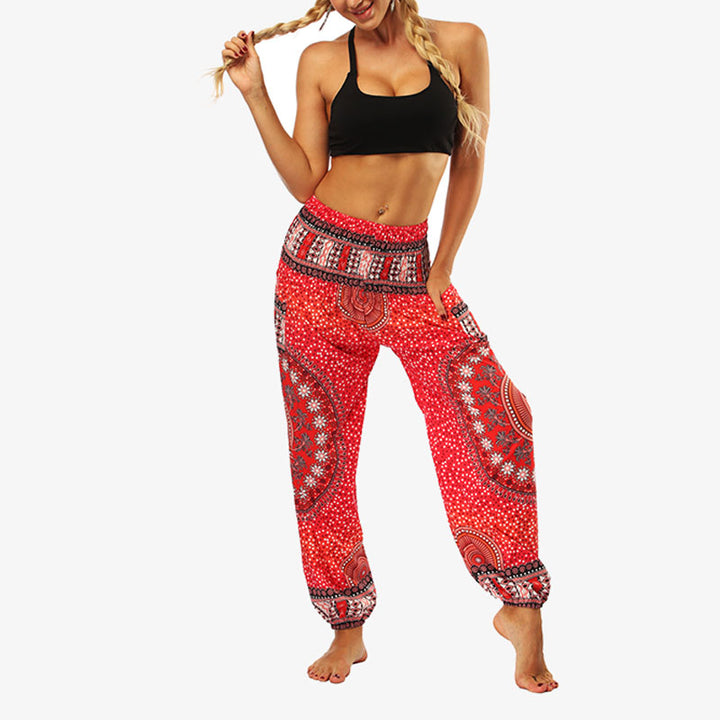 Buddha Stones Hippie-Hose, Baggy-Boho-Lounge-Hose mit hoher Taille und Taschen, Damen-Yogahose