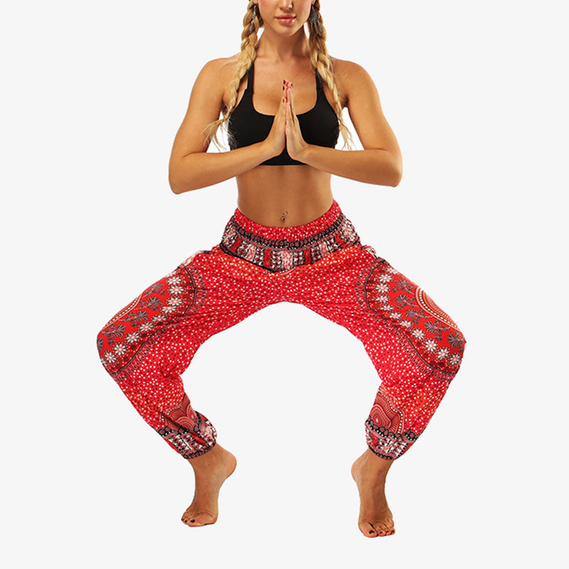 Buddha Stones Hippie-Hose, Baggy-Boho-Lounge-Hose mit hoher Taille und Taschen, Damen-Yogahose