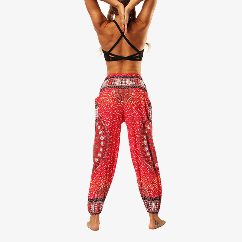 Buddha Stones Hippie-Hose, Baggy-Boho-Lounge-Hose mit hoher Taille und Taschen, Damen-Yogahose