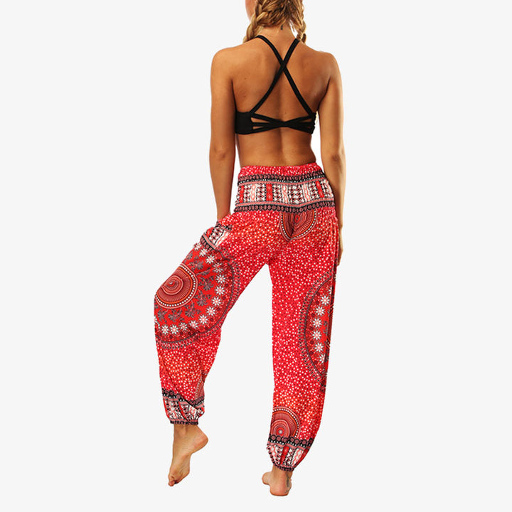 Buddha Stones Hippie-Hose, Baggy-Boho-Lounge-Hose mit hoher Taille und Taschen, Damen-Yogahose