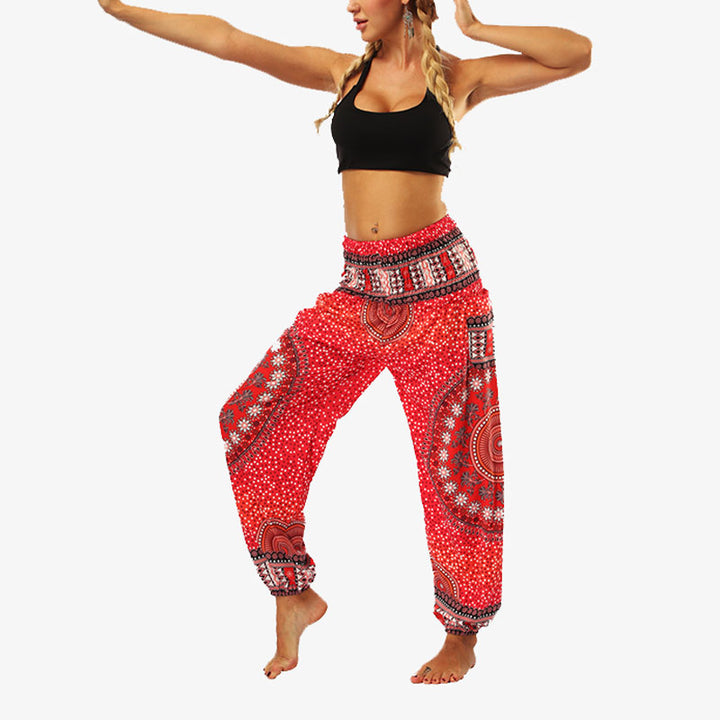 Buddha Stones Hippie-Hose, Baggy-Boho-Lounge-Hose mit hoher Taille und Taschen, Damen-Yogahose