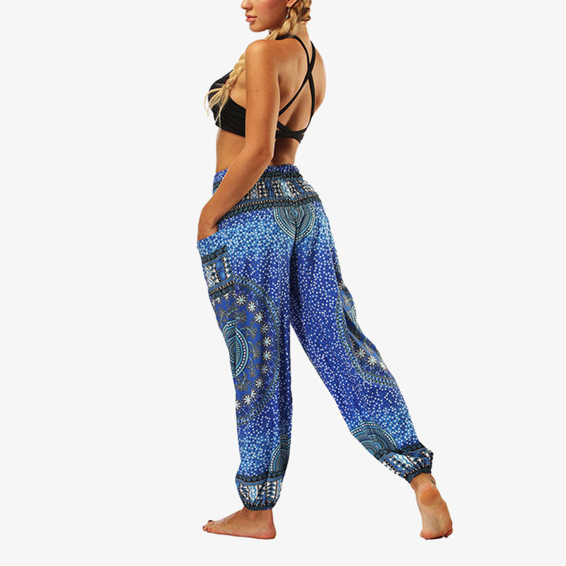 Buddha Stones Hippie-Hose, Baggy-Boho-Lounge-Hose mit hoher Taille und Taschen, Damen-Yogahose