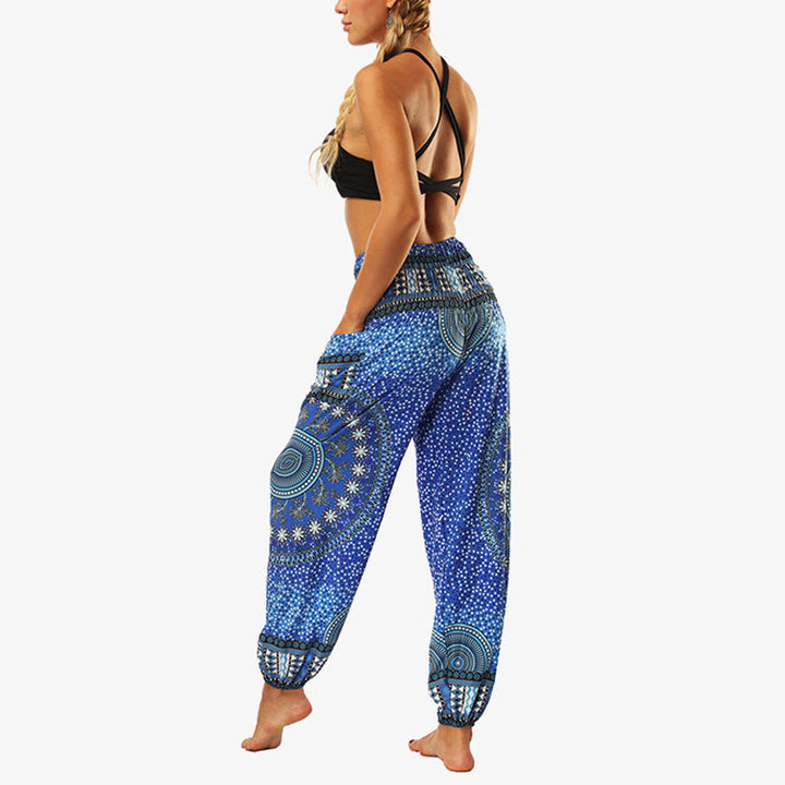 Buddha Stones Hippie-Hose, Baggy-Boho-Lounge-Hose mit hoher Taille und Taschen, Damen-Yogahose