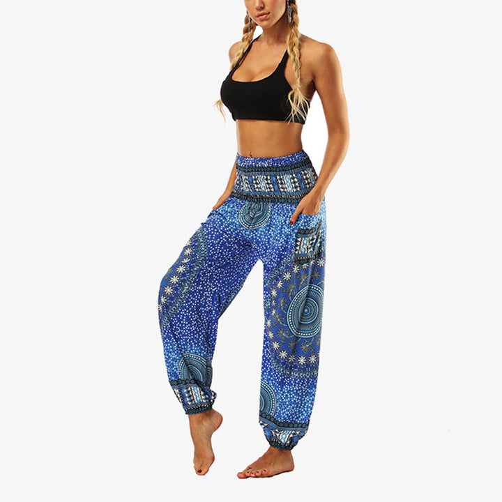 Buddha Stones Hippie-Hose, Baggy-Boho-Lounge-Hose mit hoher Taille und Taschen, Damen-Yogahose