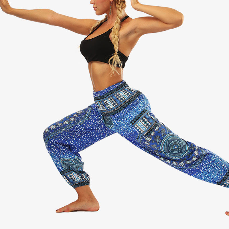 Buddha Stones Hippie-Hose, Baggy-Boho-Lounge-Hose mit hoher Taille und Taschen, Damen-Yogahose