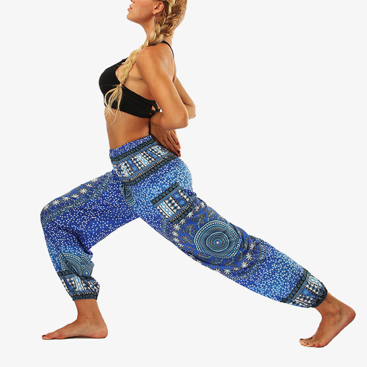 Buddha Stones Hippie-Hose, Baggy-Boho-Lounge-Hose mit hoher Taille und Taschen, Damen-Yogahose