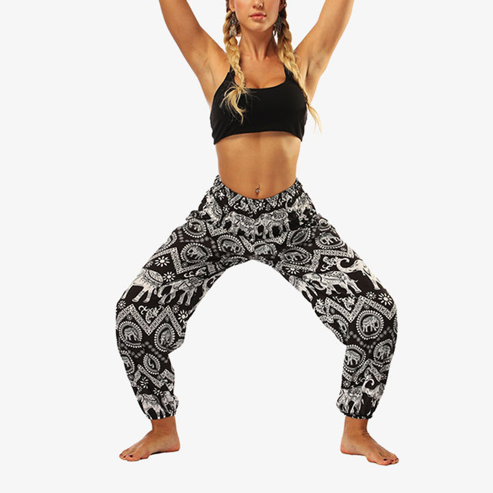 Buddha Stones Hippie-Hose, Baggy-Boho-Lounge-Hose mit hoher Taille und Taschen, Damen-Yogahose