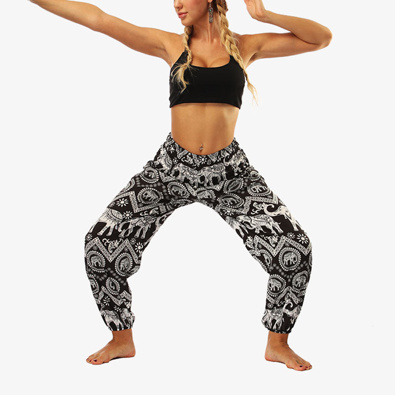 Buddha Stones Hippie-Hose, Baggy-Boho-Lounge-Hose mit hoher Taille und Taschen, Damen-Yogahose