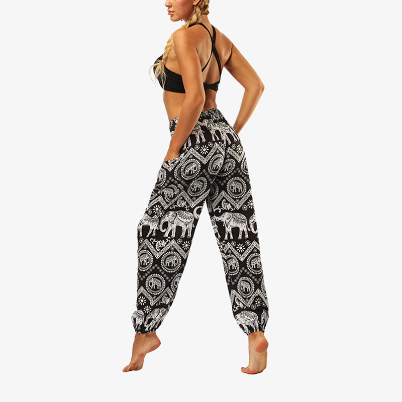 Buddha Stones Hippie-Hose, Baggy-Boho-Lounge-Hose mit hoher Taille und Taschen, Damen-Yogahose