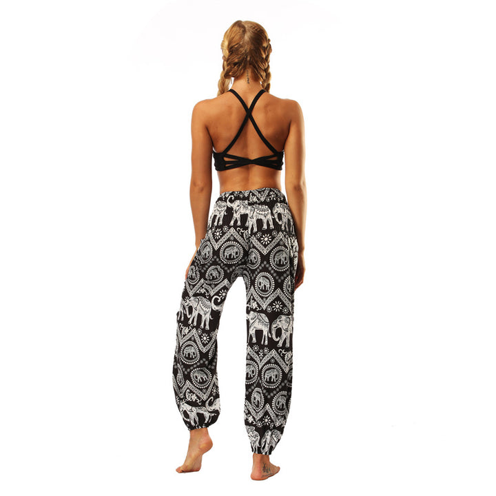 Buddha Stones Hippie-Hose, Baggy-Boho-Lounge-Hose mit hoher Taille und Taschen, Damen-Yogahose