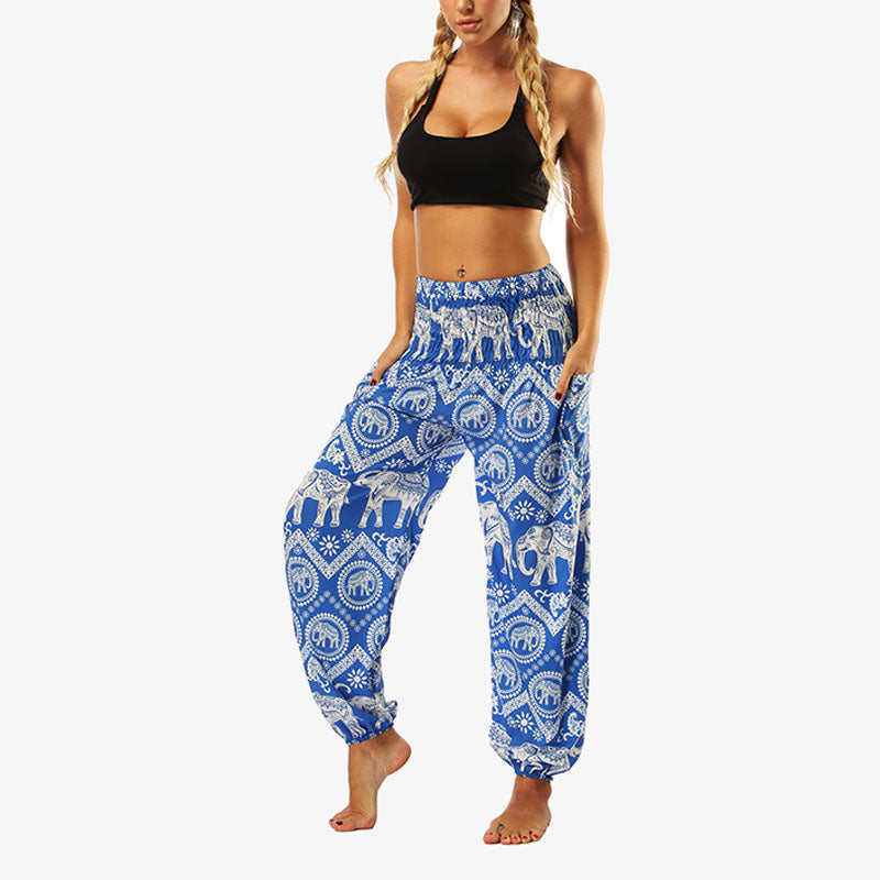 Buddha Stones Hippie-Hose, Baggy-Boho-Lounge-Hose mit hoher Taille und Taschen, Damen-Yogahose