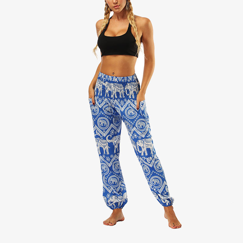 Buddha Stones Hippie-Hose, Baggy-Boho-Lounge-Hose mit hoher Taille und Taschen, Damen-Yogahose