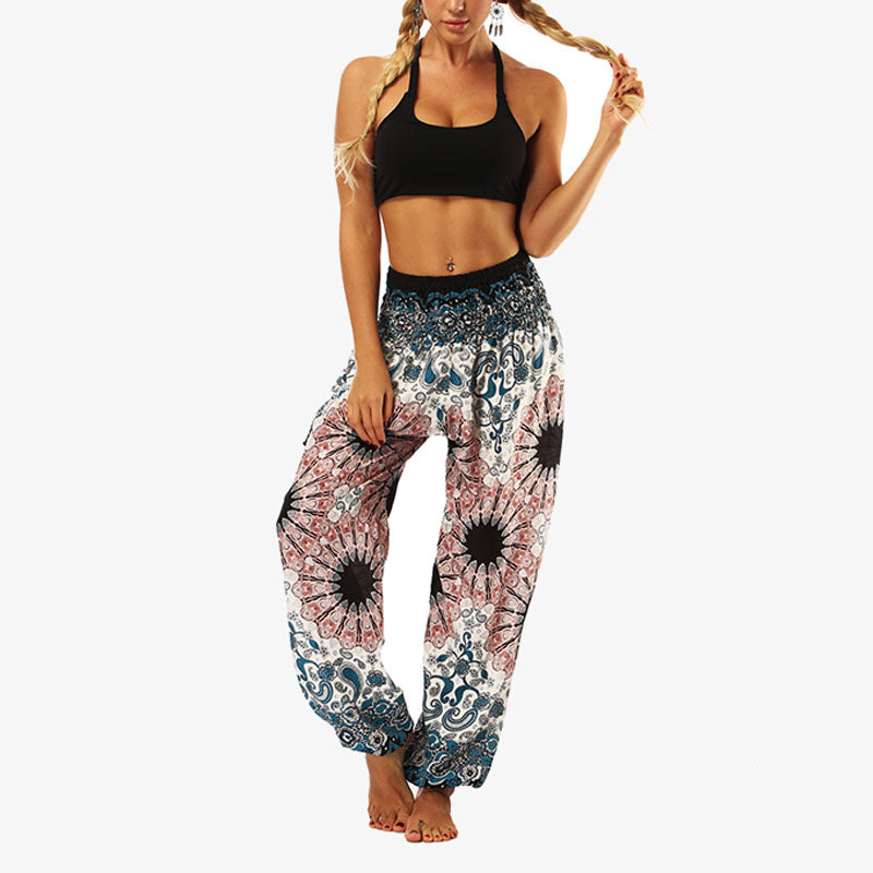 Buddha Stones Hippie-Hose, Baggy-Boho-Lounge-Hose mit hoher Taille und Taschen, Damen-Yogahose