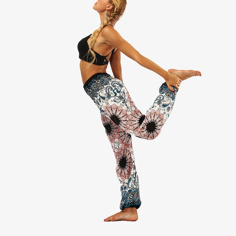 Buddha Stones Hippie-Hose, Baggy-Boho-Lounge-Hose mit hoher Taille und Taschen, Damen-Yogahose