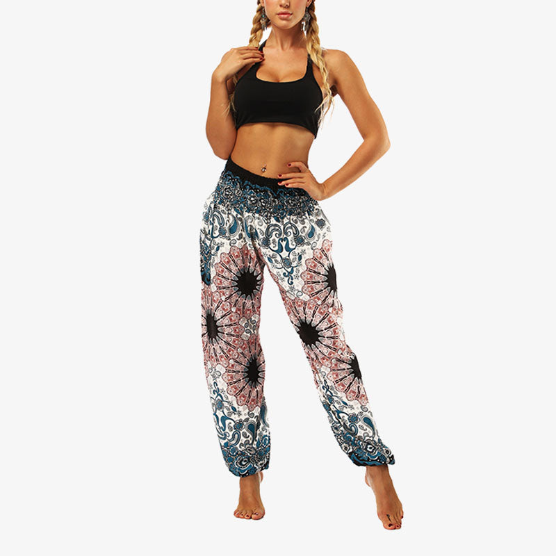 Buddha Stones Hippie-Hose, Baggy-Boho-Lounge-Hose mit hoher Taille und Taschen, Damen-Yogahose