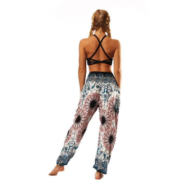 Buddha Stones Hippie-Hose, Baggy-Boho-Lounge-Hose mit hoher Taille und Taschen, Damen-Yogahose