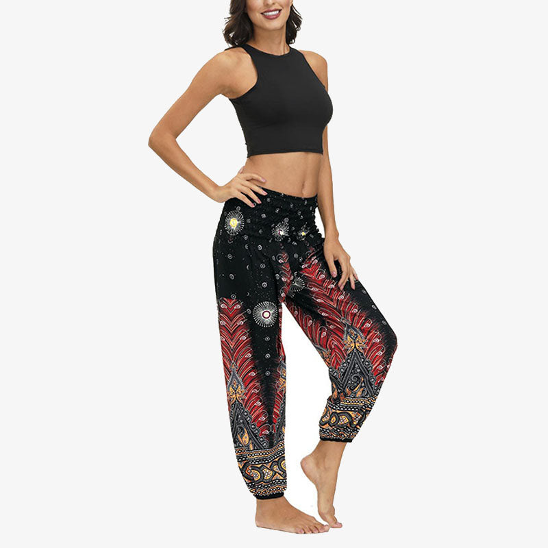 Buddha Stones Hippie-Hose, Baggy-Boho-Lounge-Hose mit hoher Taille und Taschen, Damen-Yogahose