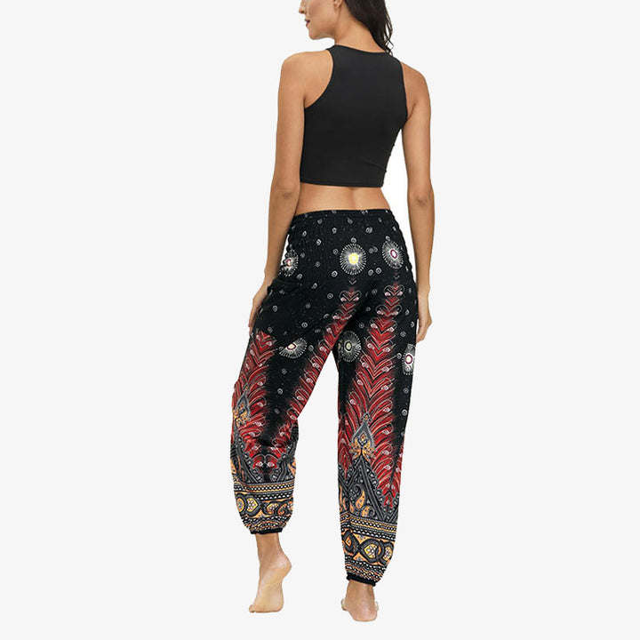 Buddha Stones Hippie-Hose, Baggy-Boho-Lounge-Hose mit hoher Taille und Taschen, Damen-Yogahose