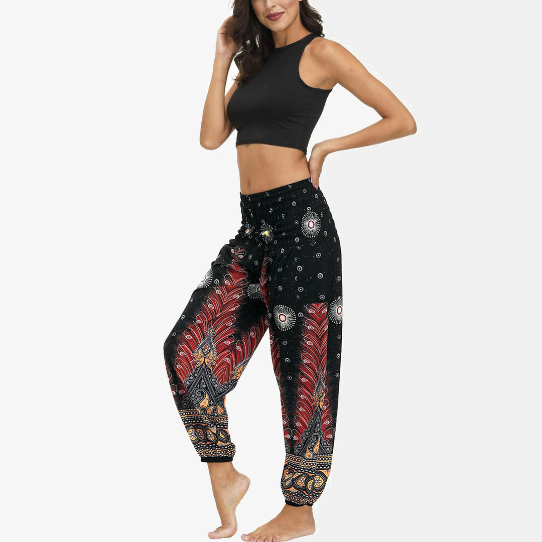 Buddha Stones Hippie-Hose, Baggy-Boho-Lounge-Hose mit hoher Taille und Taschen, Damen-Yogahose