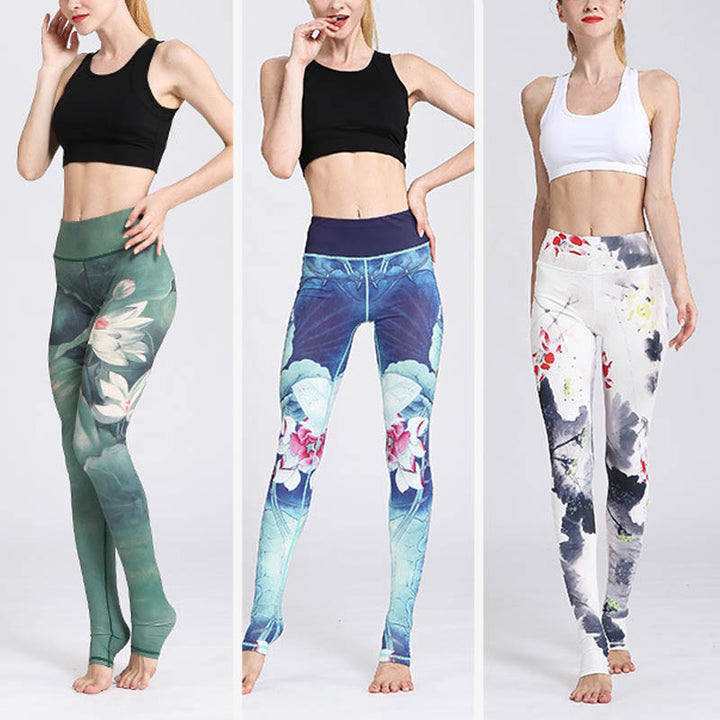 Buddha Stones Lotus Flower Print Design Hose Sport Fitness Yoga Leggings Damen Yogahose