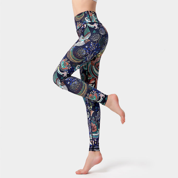 Buddha Stones ​​Blumen Blätter Vögel Print Hose Sport Fitness Yoga Tanz Leggings Damen Yoga Hose - Vogel Schwarz - US 8-10, UK/AU 12-14, EU 40-42 (XL) - image 4