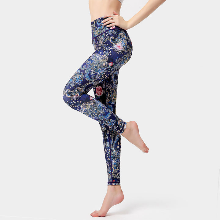 Buddha Stones ​​Blumen Blätter Vögel Print Hose Sport Fitness Yoga Tanz Leggings Damen Yoga Hose - Dunkelblau - US8-10， UK/AU12-14，EU40-42 (XL) - image 9